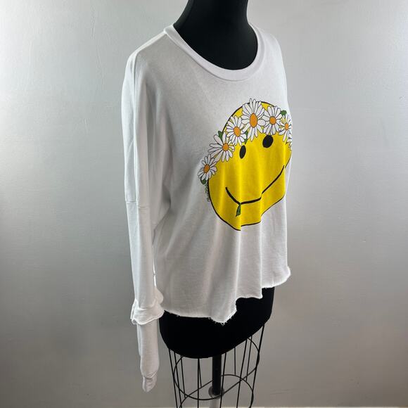 Lauren Moshi White Yellow Sweatshirt Happy Daisy Peace Crew Neck Sz Medium NEW - Picture 4 of 13